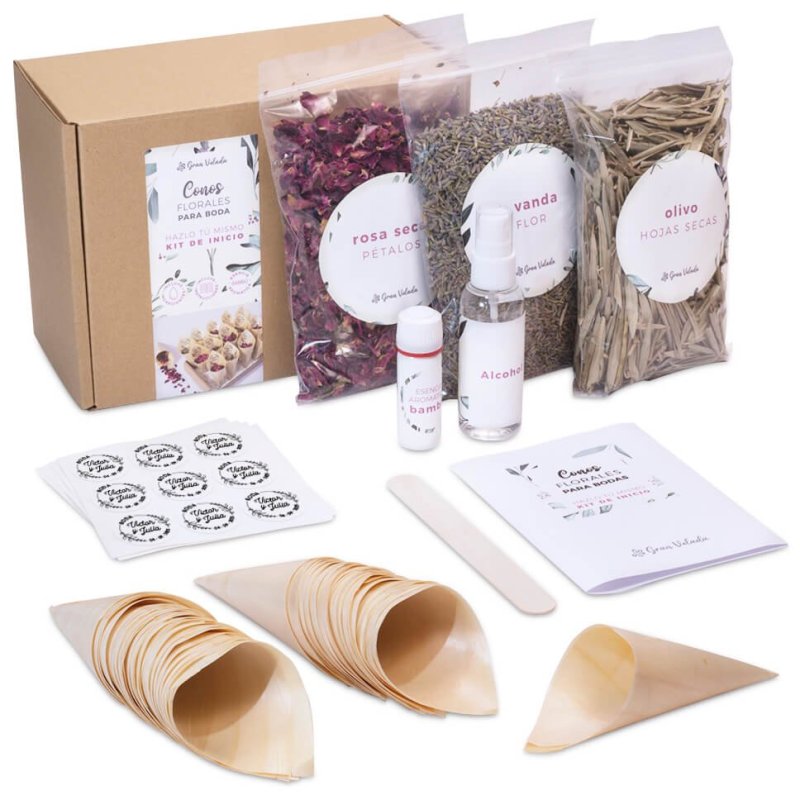 Kit como hacer conos florales para bodas. Materiales e instrucciones